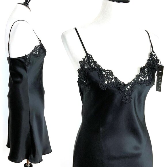 New SilkSilky 100% Silk Black Slip Dress Adjustible Straps Sz M - Picture 3 of 16